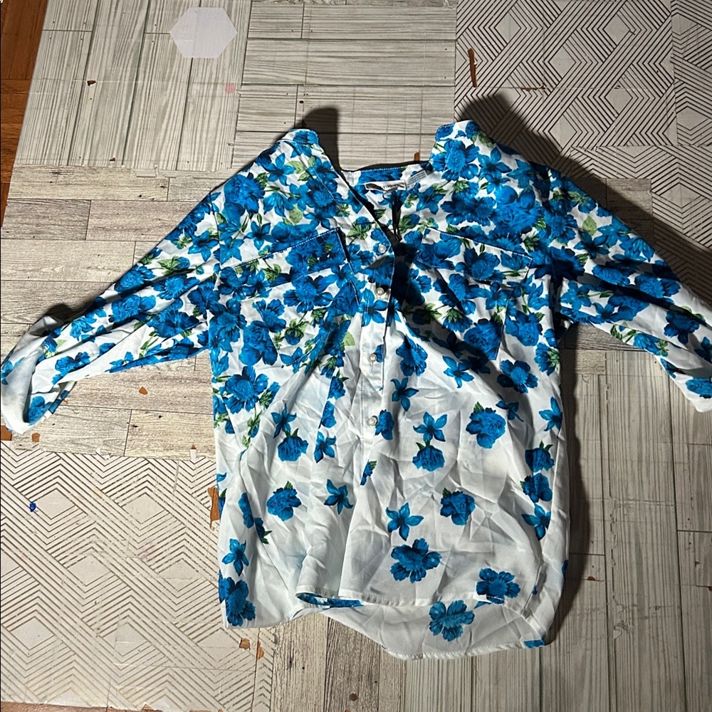 Calvin Klein Blue and White Floral Top